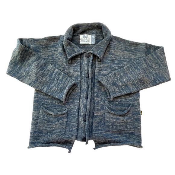 Peruvian Trading Co 100% Merino Wool Sweater Sz M Women Cardigan Marl Blue Gray - Picture 7 of 14